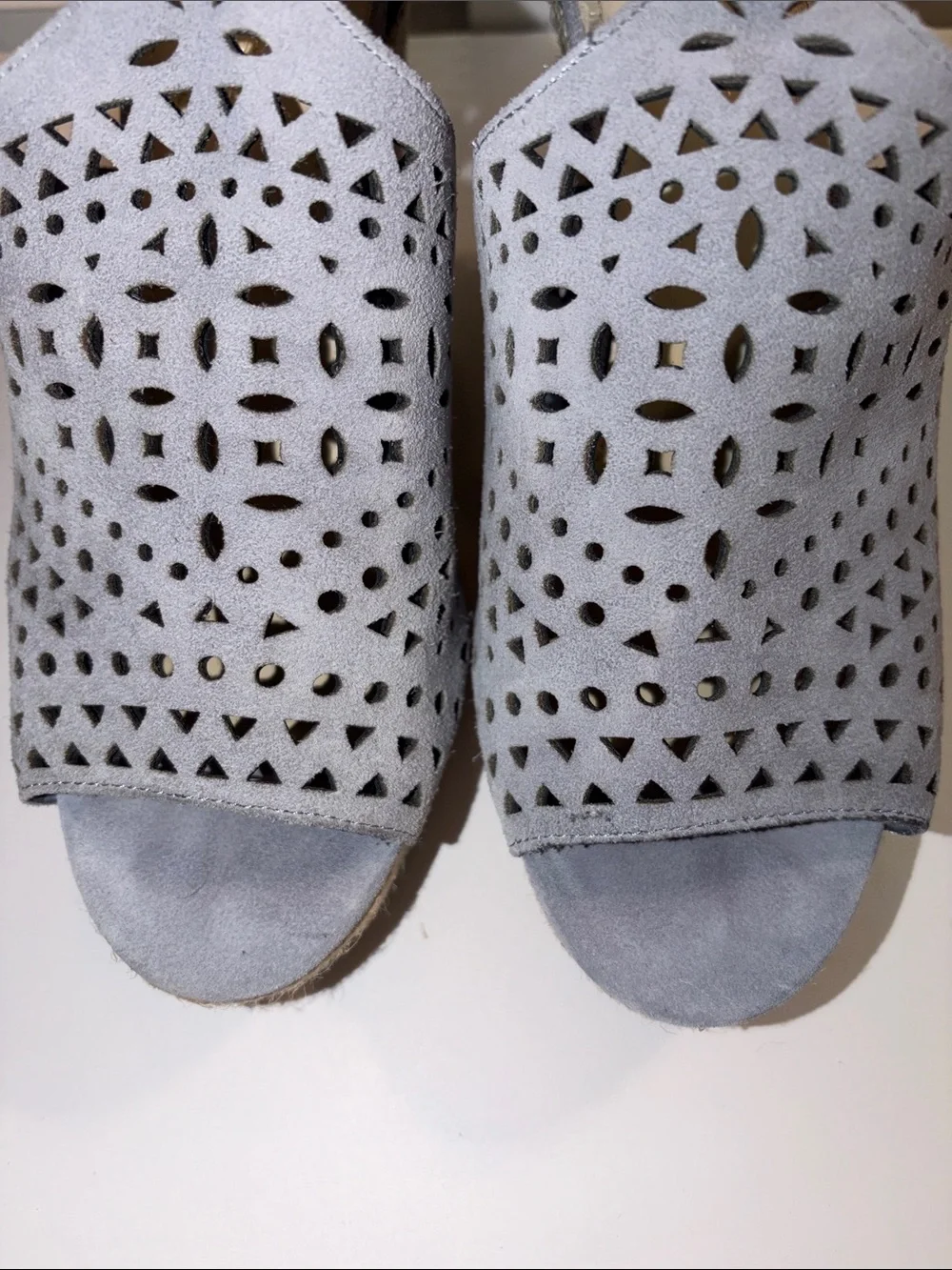 Marc Fisher Hasina Light Blue Suede Wedge Sandals Open Toe Espadrille SZ 8.5